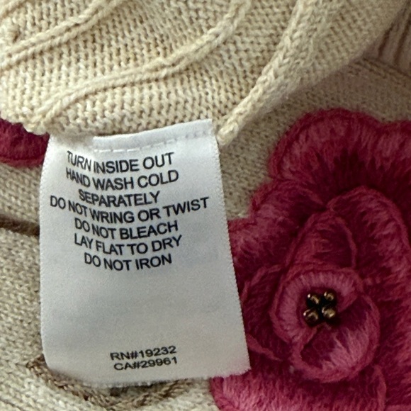 Alfred Dunner Cream Embroidered Floral Sweater Pink Roses Vintage Cottagecore - Picture 3 of 4